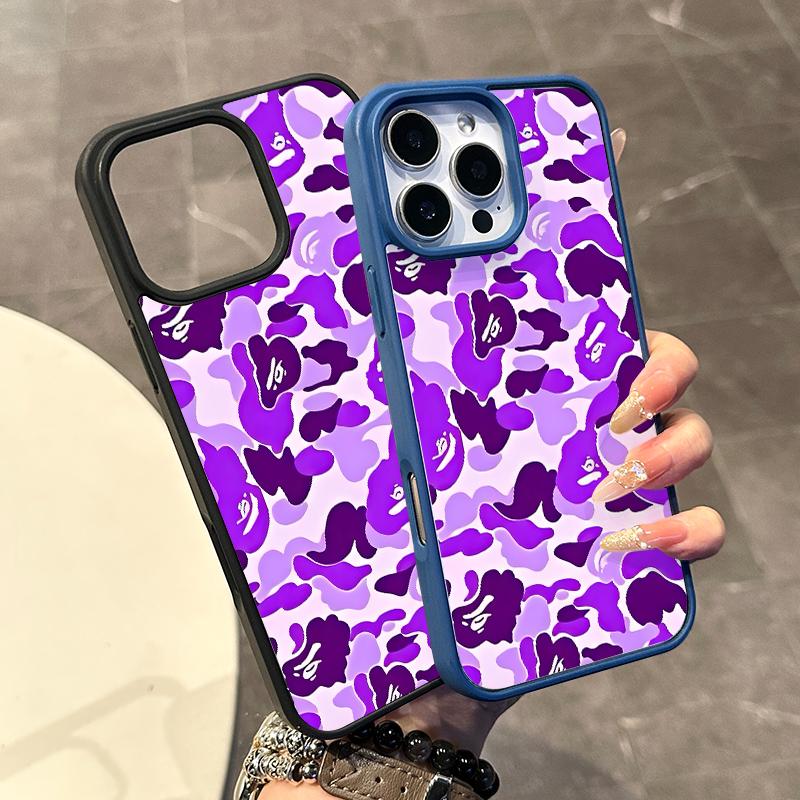 Chic Magnetic Case for iPhone11/12/13/14/15/16/17/promax Purple Camo Faces MagSafe Ready, Anti-Slip, Ultra Thin | Aesthetic Touch for Daily Use