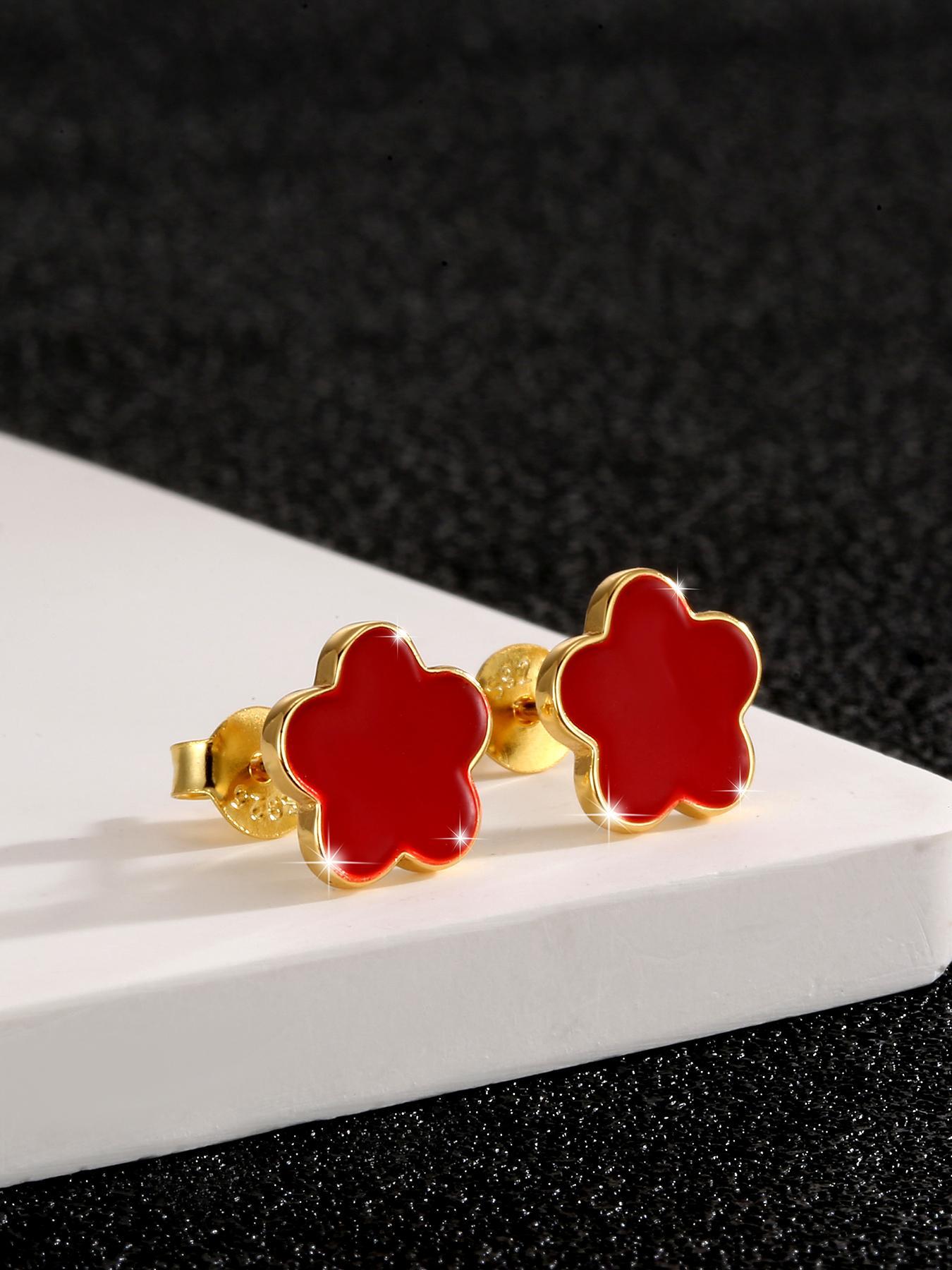 S925 Sterling Silver Four-leaf Clover Design Stud Earrings, Fashionable Stud Earrings for Women & Girls, Trendy All-match & Exquisite Jewelry for Birthday Gift, Flower Stud Earrings