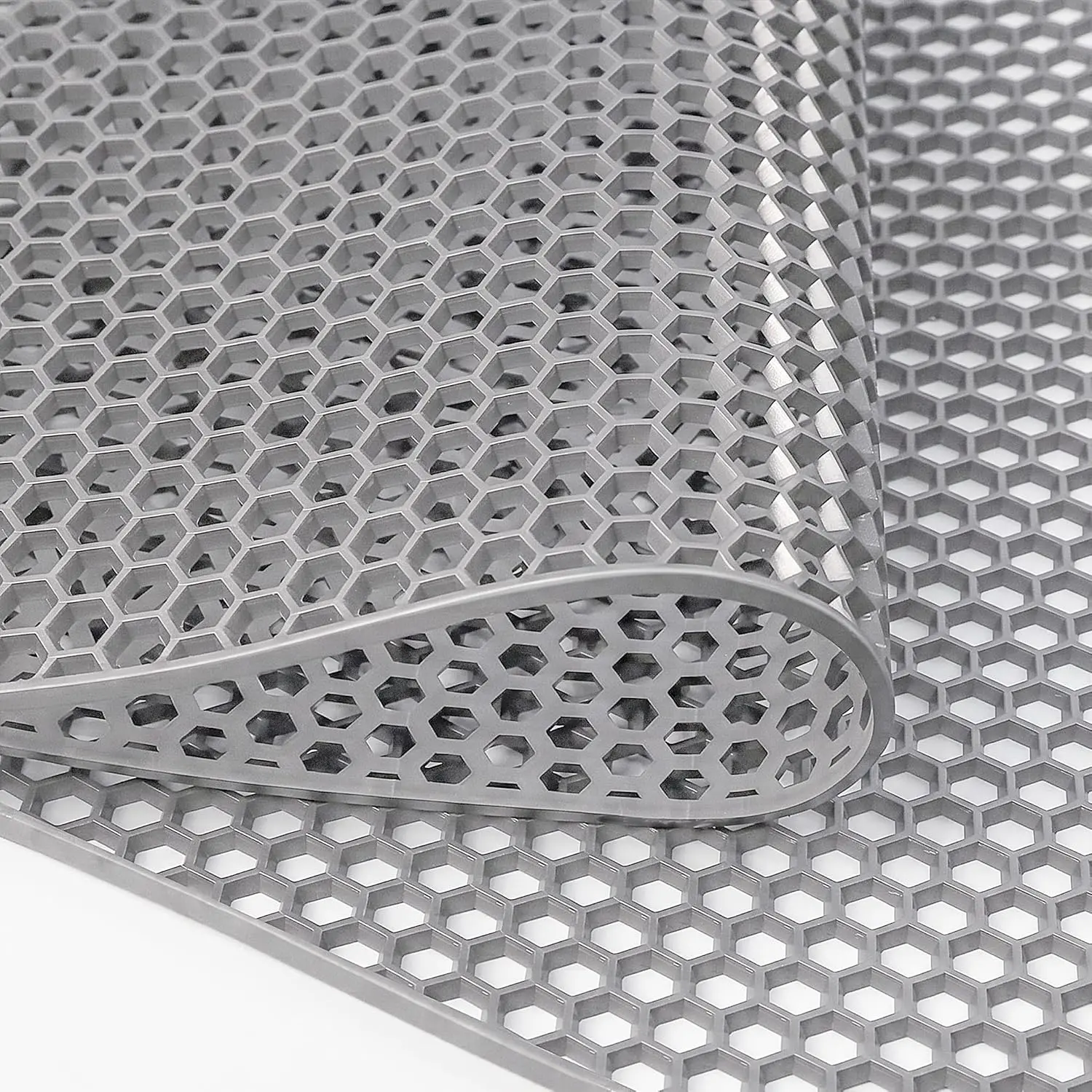 Drainage Mat, 4mm PVC Hexagonal Non-Slip Pool Floor Mat, Anti- Splash Matting for Swimming Pool, Patio, Garage, Bathroom, Kitchen - Heavy Duty Cuttable Roll, 3x10Ft Grey