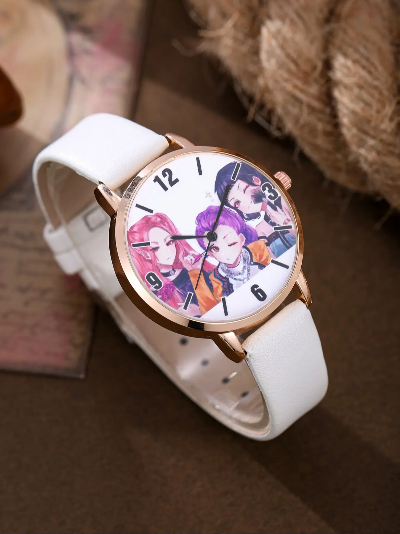 Fashionable Kpop Cartoon Women's Watch, Casual Analog Quartz, Round Face, Zinc Alloy Case, Ideal Gift for All Seasons