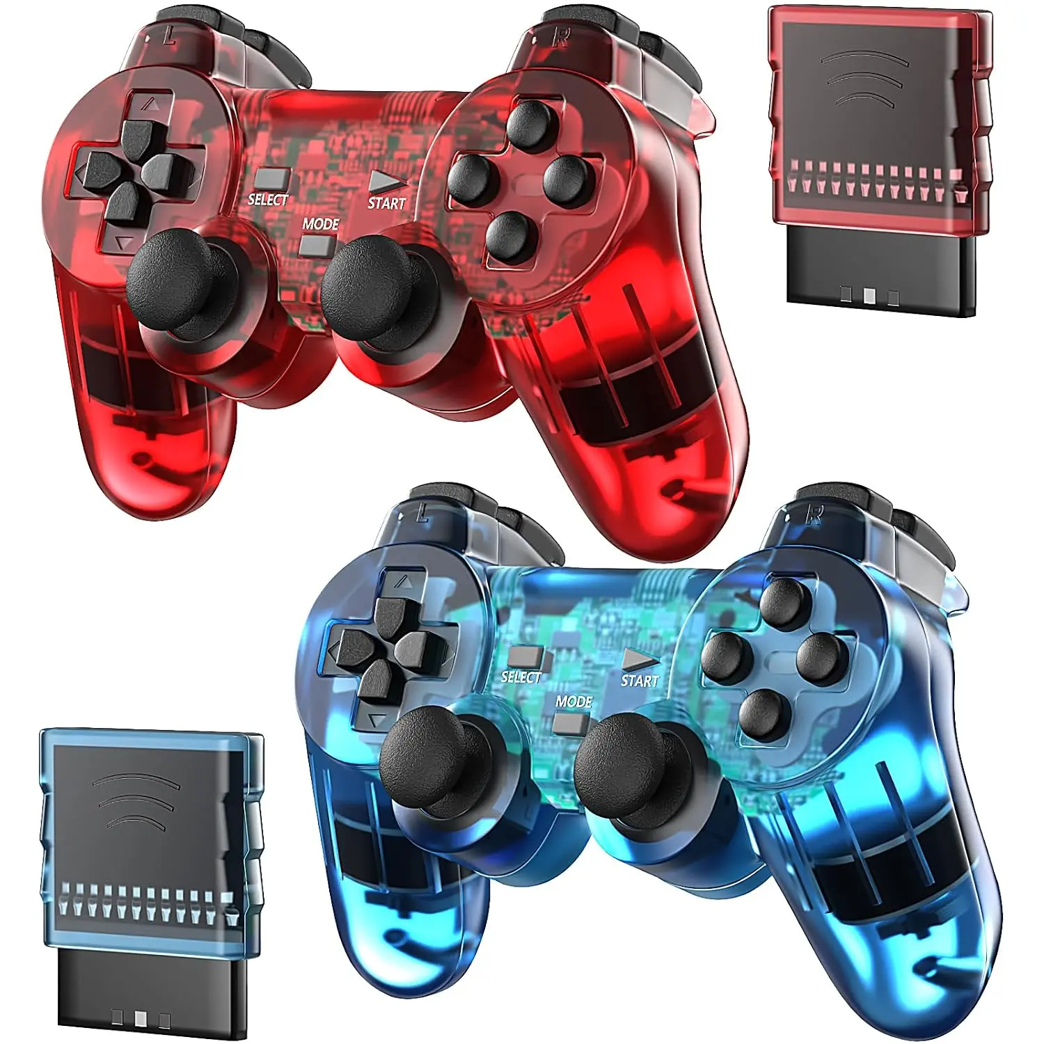 Controller Compatible with PS-2 Console, Remote Gamepad for Play 2 (ClearRed and )