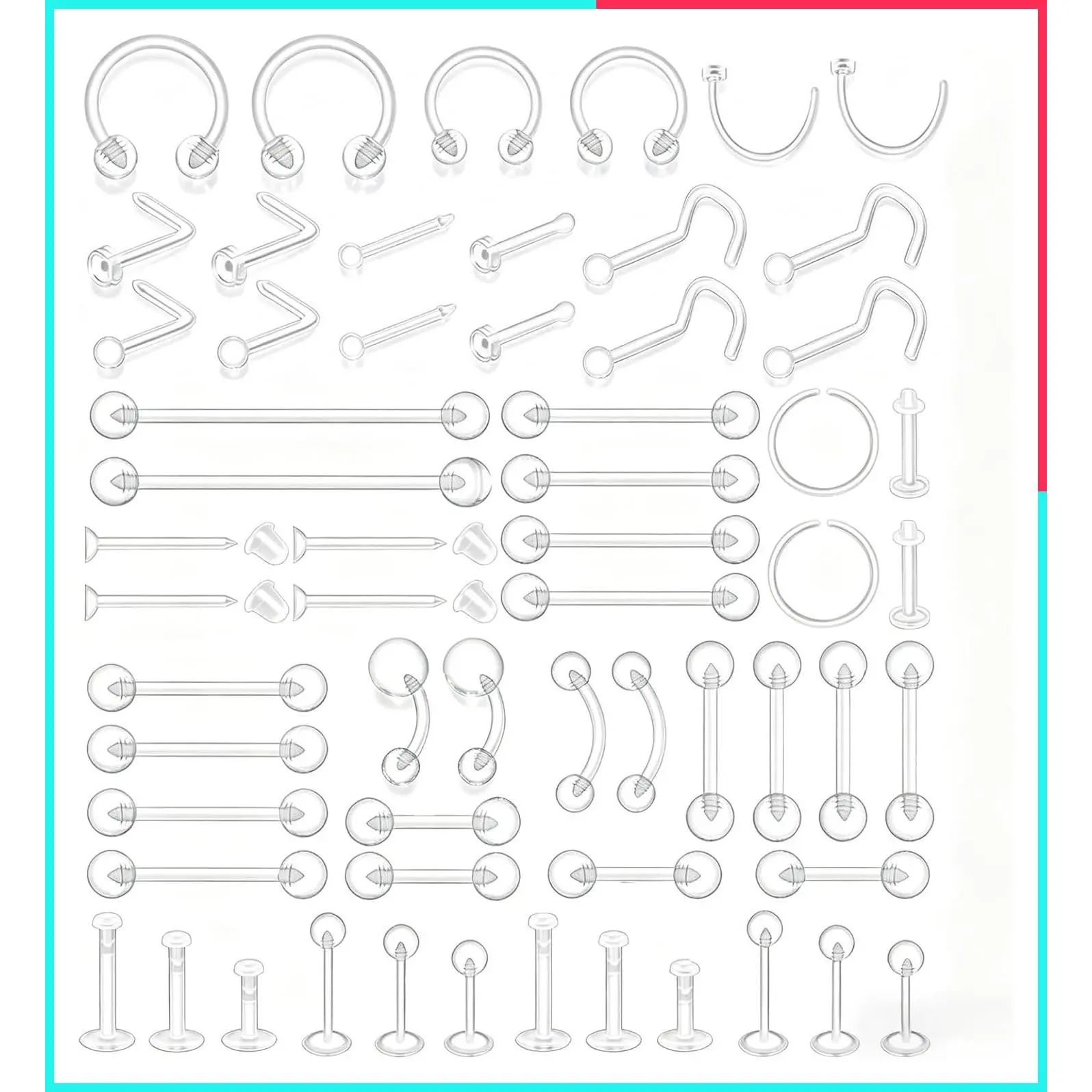 60-200pcs Clear Bioflex Plastic Piercing Retainers for Surgery & Work - Nipple, Nose, Septum, Lip, Eyebrow, Belly, Cartilage, Tragus, Industrial, Labret Rings & Studs