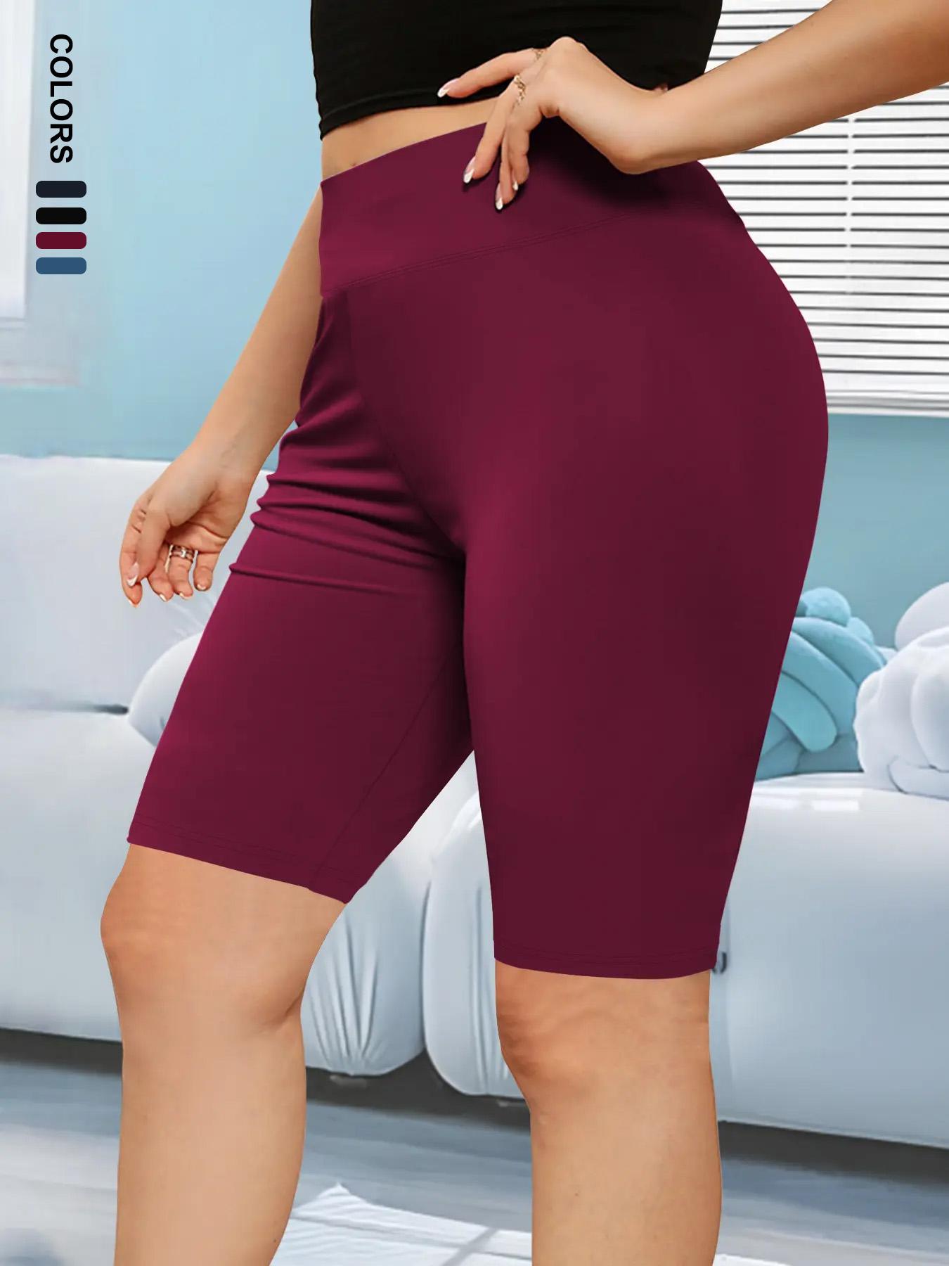 Plus Size Solid High Waist Short Leggings, Casual Comfy Breathable Skinny Shorts for Yoga Gym Workout Running, Summer Outfits 2024, Women's Bottoms for Summer, High Stretch Shorts