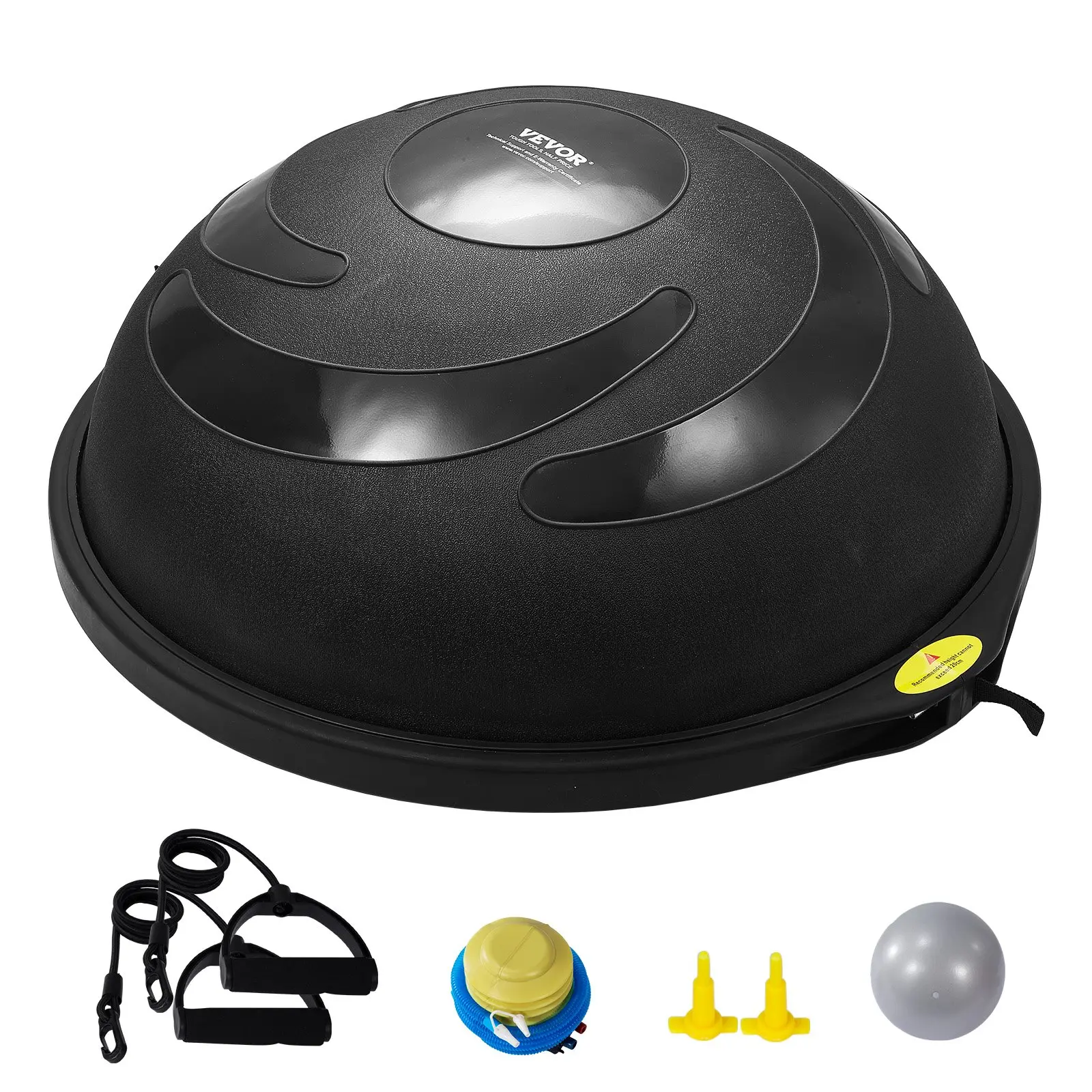 【DealsForYouDays】VEVOR Half Exercise Ball Trainer, 26 inch Balance Ball Trainer, 1500lbs Capacity Stability Ball, Yoga Ball with Resistance Bands Foot Pump, Strength Fitness Ball for Home Gym Full Body Workout Black