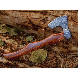 Damascus Axe Bearded Chopping Axe, Camping Hatchet for Wood Splitting and Kindling vk2236 (Large), Brown2236