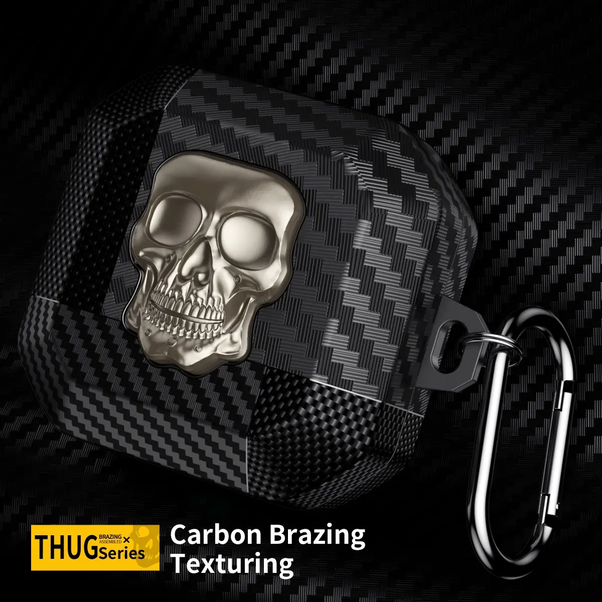 Cool Skull Carbon Fiber Earbud Case for Samsung Galaxy Buds4 Pro, Durable Shockproof Scratch-Resistant Wireless Earphone Protector