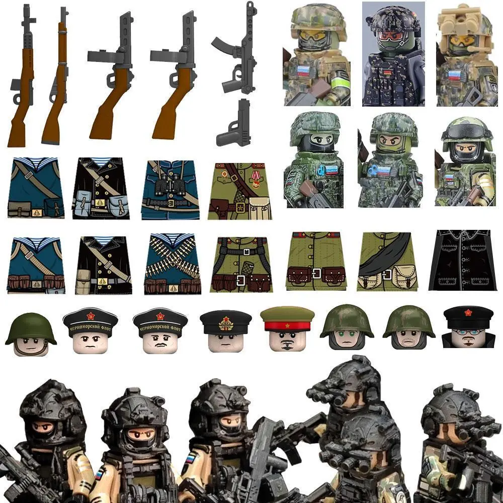 2026 hot item WWII Military Soldier Building Blocks Figures UK USA Soviet Accessories SWAT Special Forces FSB Helmet Shield Gun Gift Toys Z005, Guns, Helmets
