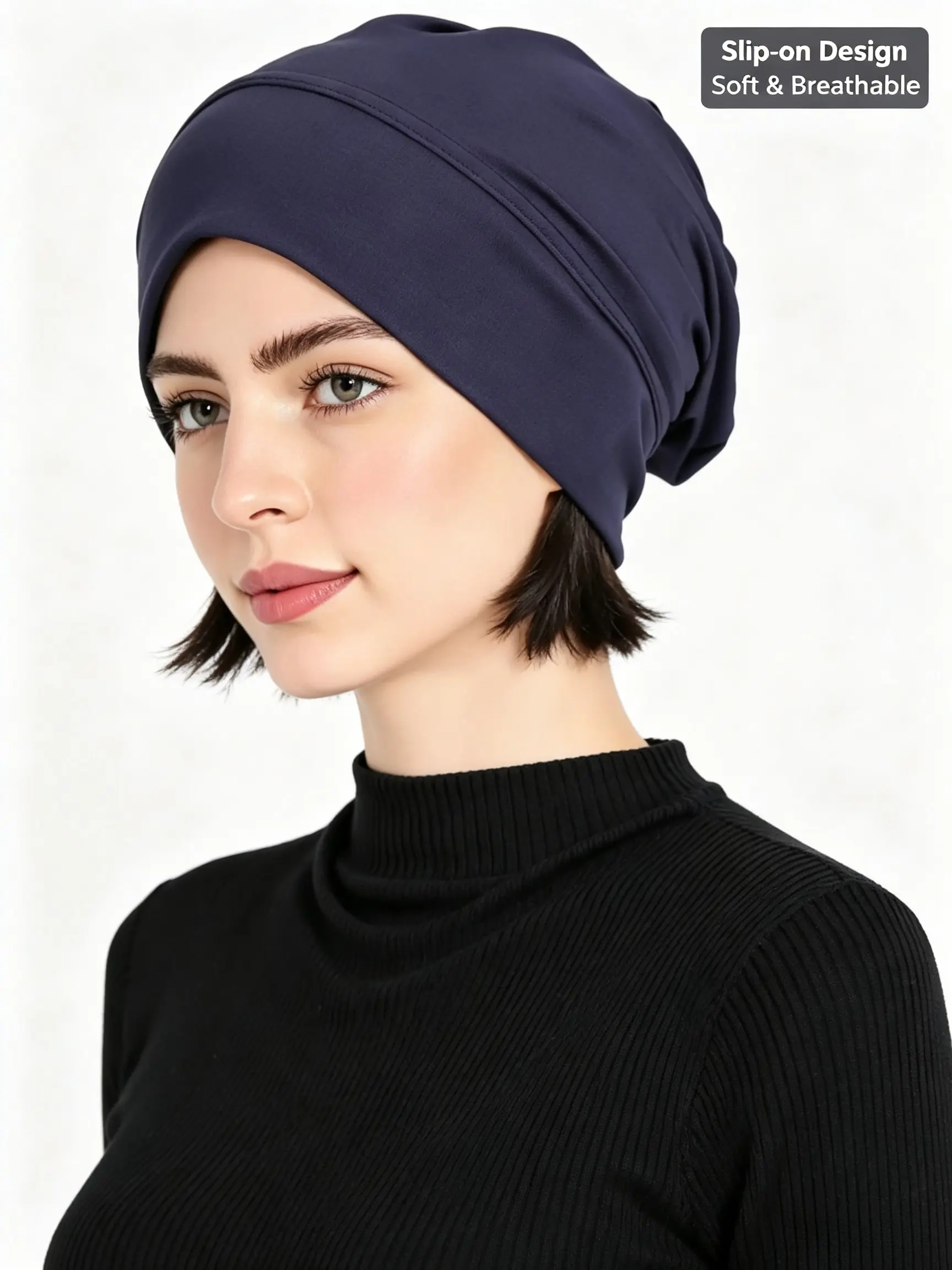 Basic Solid Color Muslim Hijab Undercap Slip On Turban Hat | Soft Stretchy Breathable No Tie Underscarf Bonnet | Multi Colors for Daily Wear Prayer Office Casual Modest Headwear