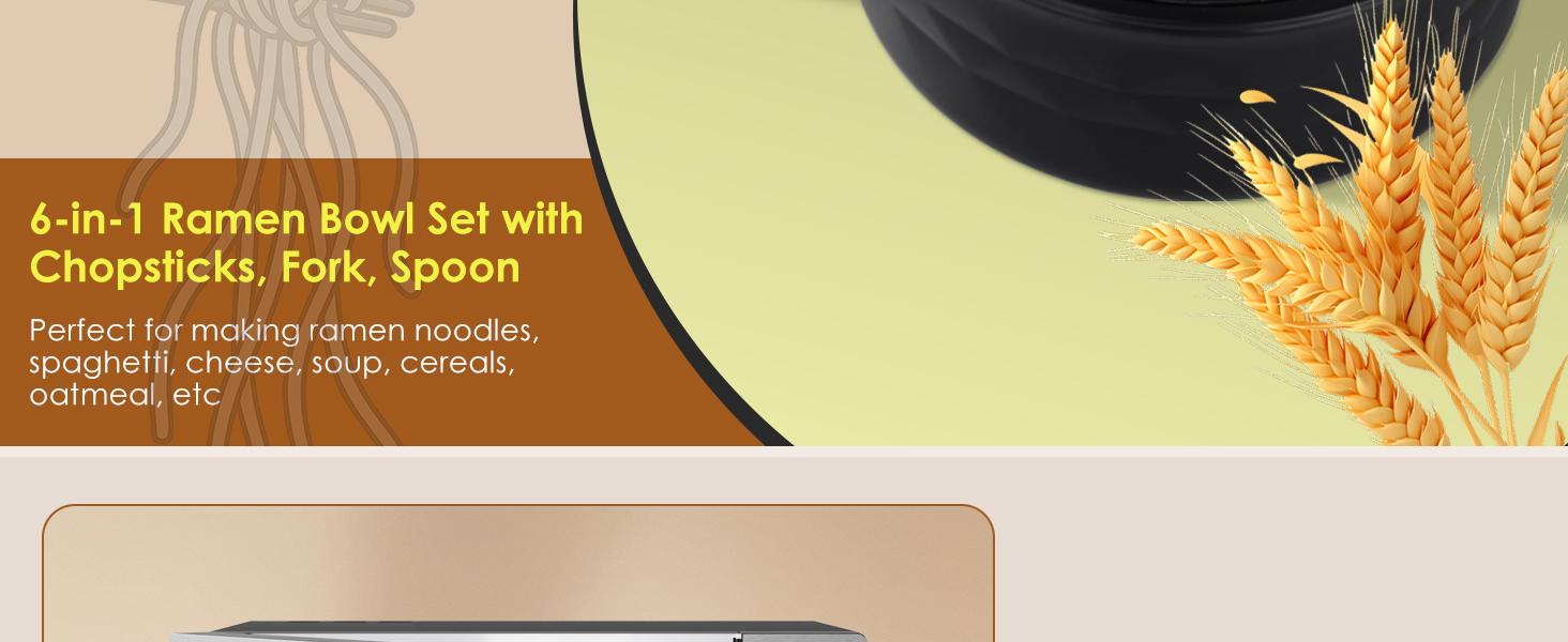 Ramen Bowl Set, Ramen Cooker 33 oz, Ramen Bowls with Chopsticks and Spoon, Microwave Pasta Cooker, College Dorm Essentials for Girls Guys (Black)