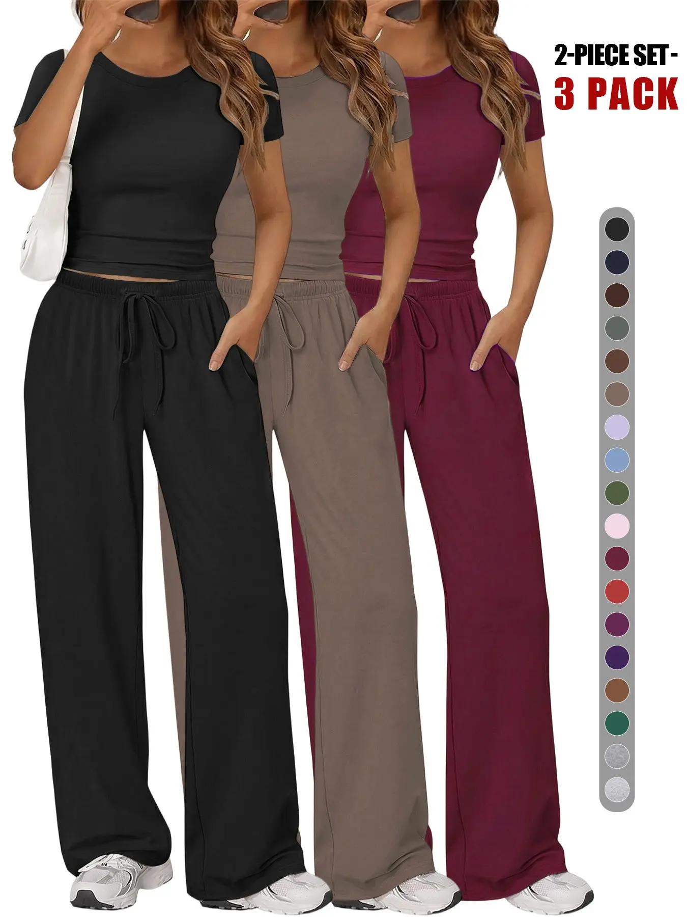 Solid Color Round Neck Tee & Flare Leg Pants Elastic Loungewear, Casual Comfy Pyjama Set, Women's Sleepwear for All Seasons, Homewear 2026