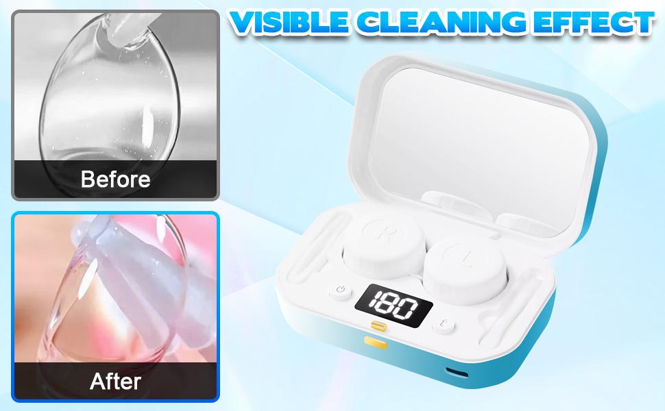 Contact Lens Case, Portable Ultrasonic Contact Lens Cleaner with 4 Timing Modes, 360° High-Frequency Vibration for Cleaning Soft Lenses, Colored Contact Lenses