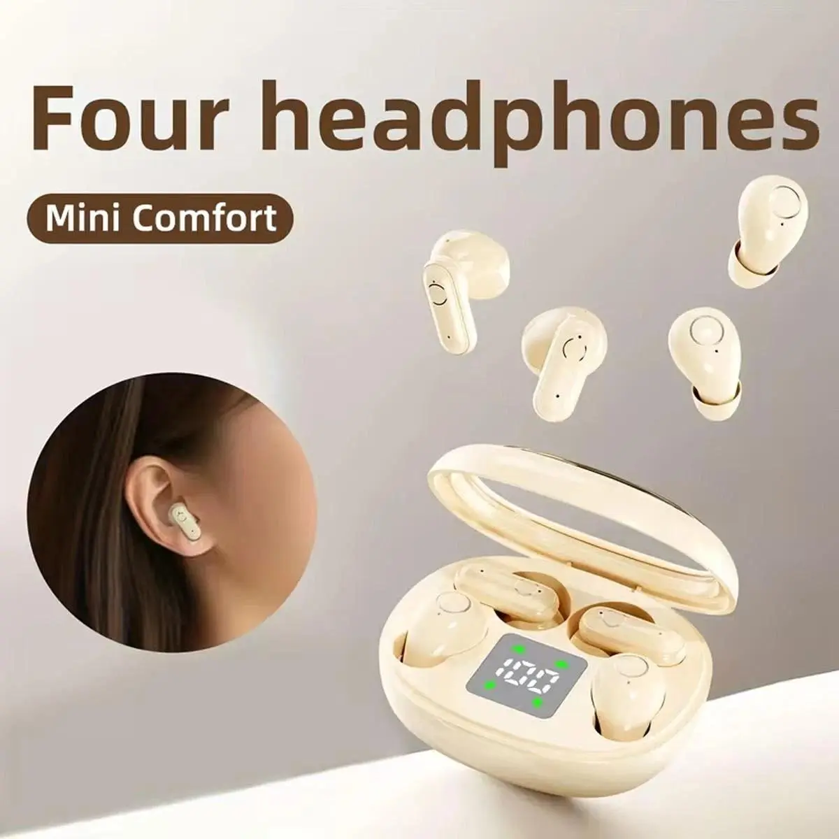 Wireless Headphones In-ear Design Noise Cancelling True Wireless Earbuds with Digital Display Bluetooth 5.4 Gaming Headset for Running Exercising Lightweight Fitness Earphones