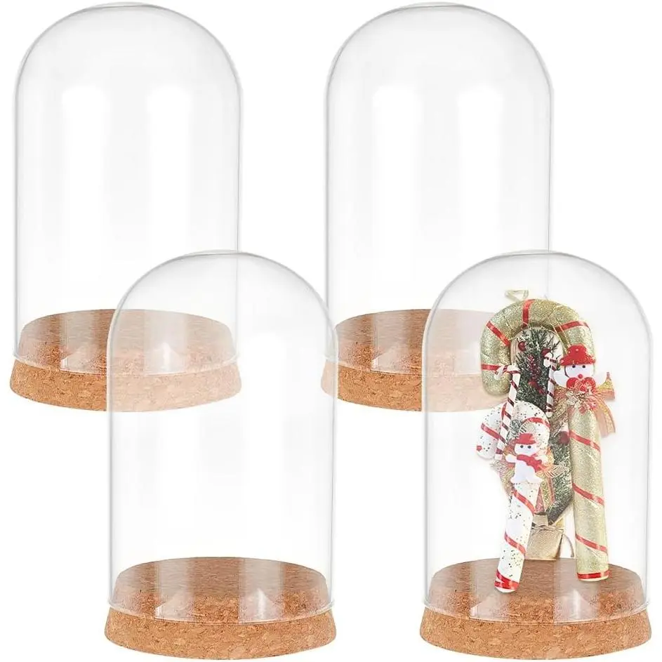 PH PandaHall 4Pcs 3.15"x5" Clear Cloche Glass Display Dome with Cork Base, Decorative Glass Jar for Collectibles Figurines Flower Storage Christmas Party Favor Decoration
