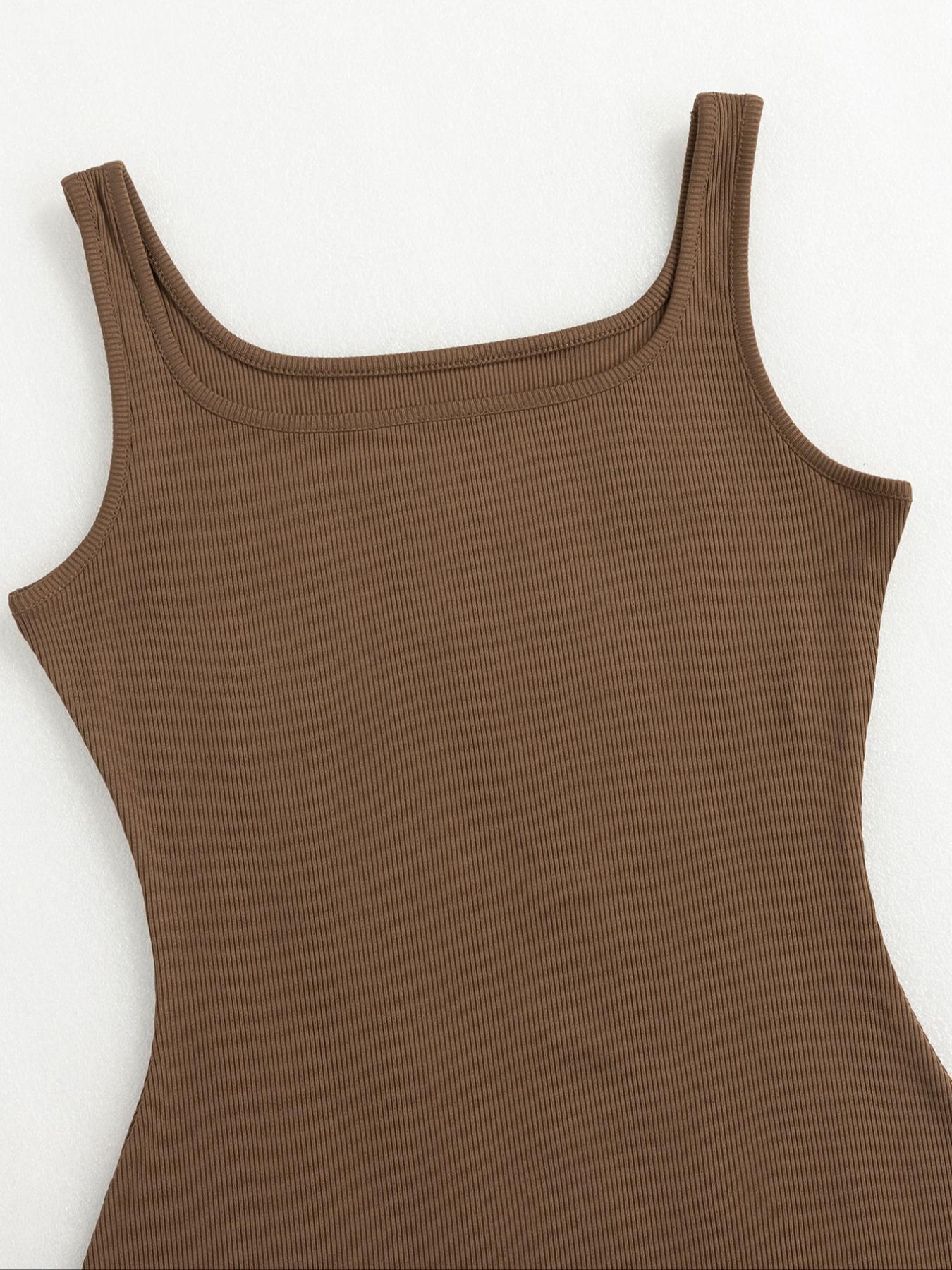 Women's Solid Color Ribbed Square Neck Tank Shapewear Knit Romper, Elegant Casual Comfy Thigh Slimmer Seamless Sleeveless Shaper Bodysuit for Daily Wear, Ladies Shapewear for All Seasons, Womenswear, Tummy Tuck Garment, Body Shaping Underwear