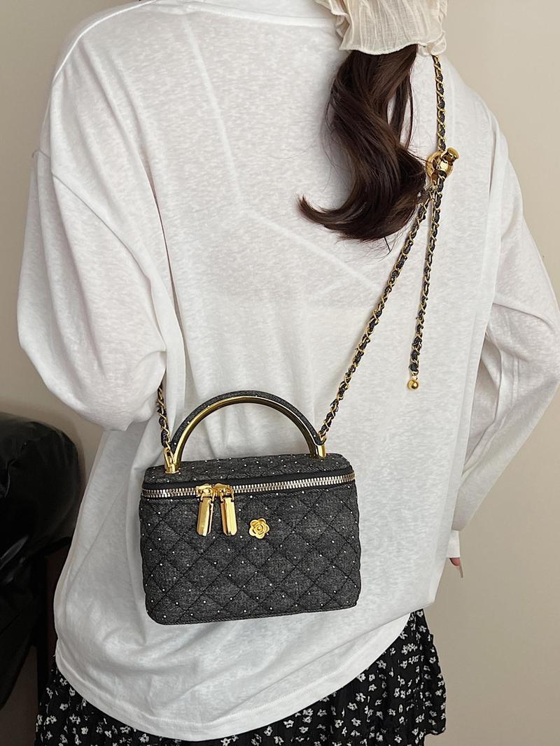 Women's Elegant Denim Design Quilted Bag, Fashionable Chain Strap Shoulder Bag for Daily Used, Casual Trendy Versatile High-quality Casual Commuter Bag, Denim Shoulder Purse