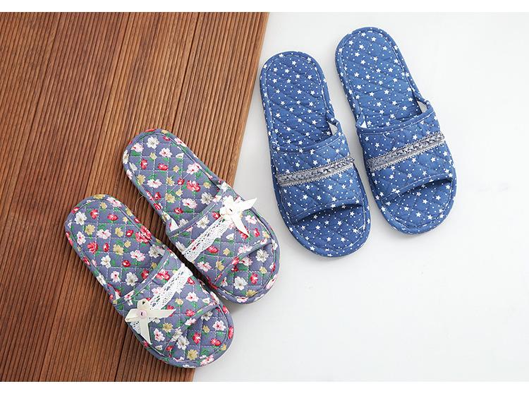 Two-layer fabric-soled wooden floor slippers, soft-soled couple's slippers, women's summer indoor silent home shoes