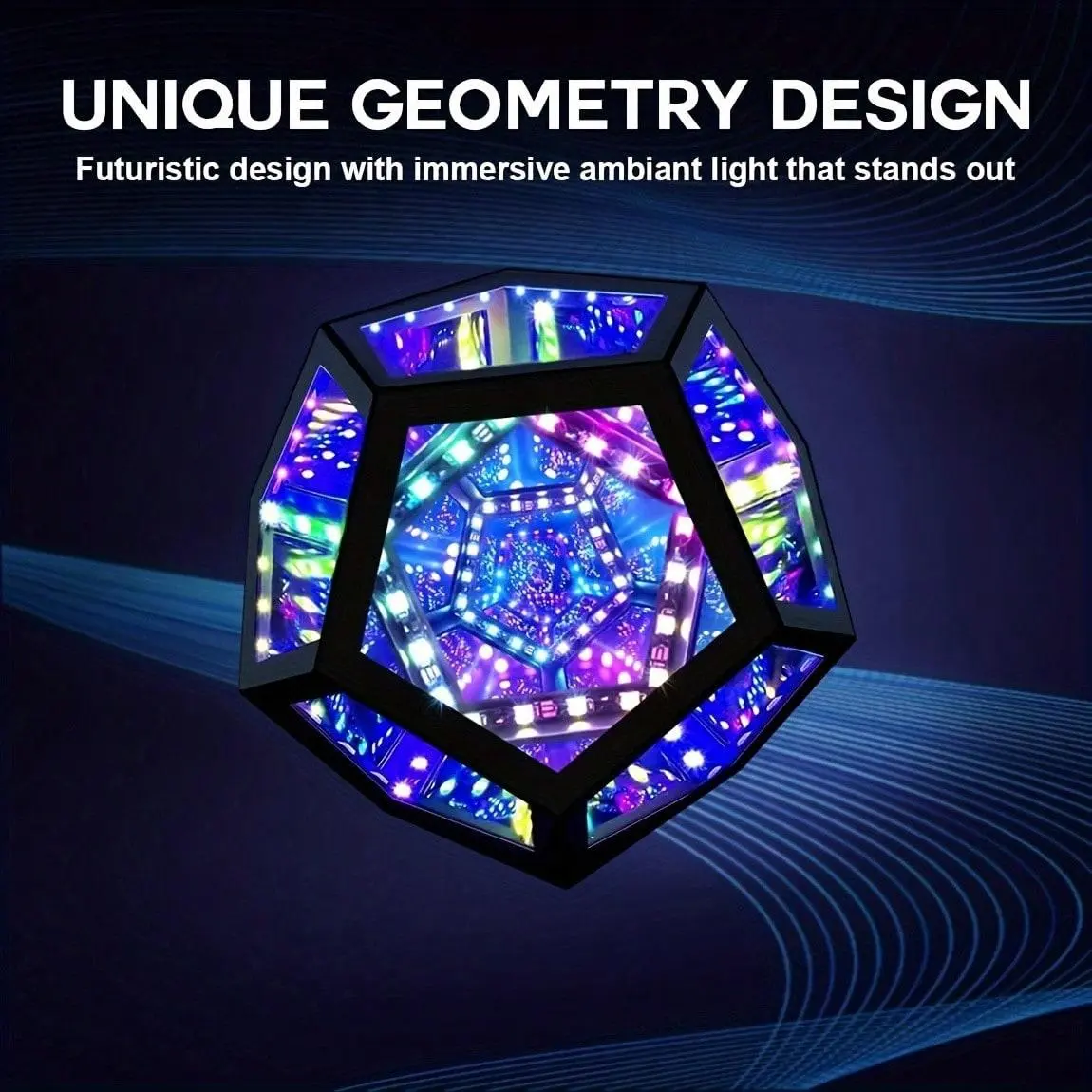 Infinity Mirror Light Color Art Lamp, Dodecahedron 3D Geometric Ambient Mood Light for Gaming Room, Bedroom, Desk, or Table, Color Changing Night Light Gift for Adults and Kids