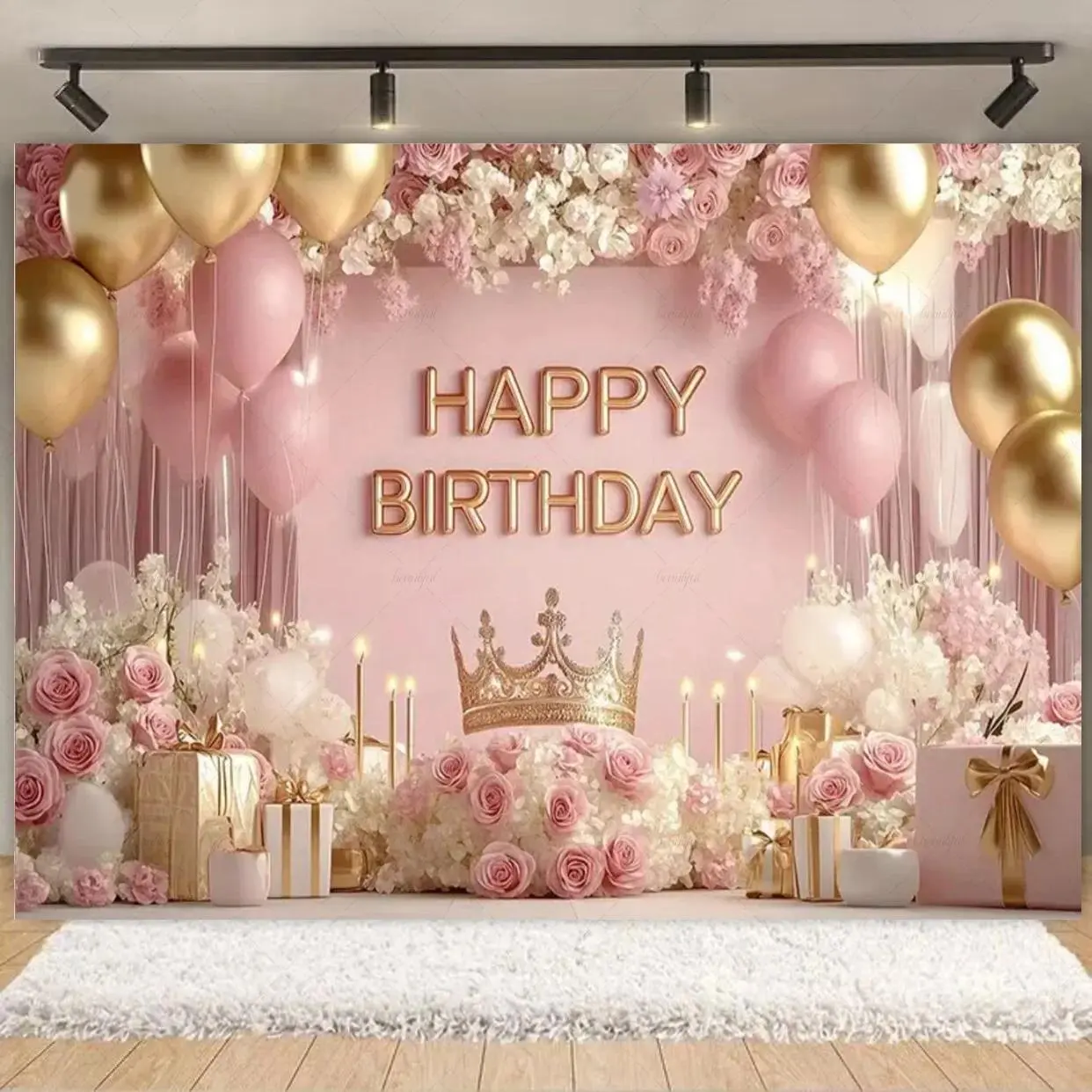 Rose Gold Balloon Sequin Birthday Backdrop Background Cloth, Glitter Flower Gift Tapestry Wall Hanging Photography Background Premium Polyester Fabric, Birthday Party Decor, Anniversary Celebration, Photo Booth Prop, Studio Background, Event Decoration