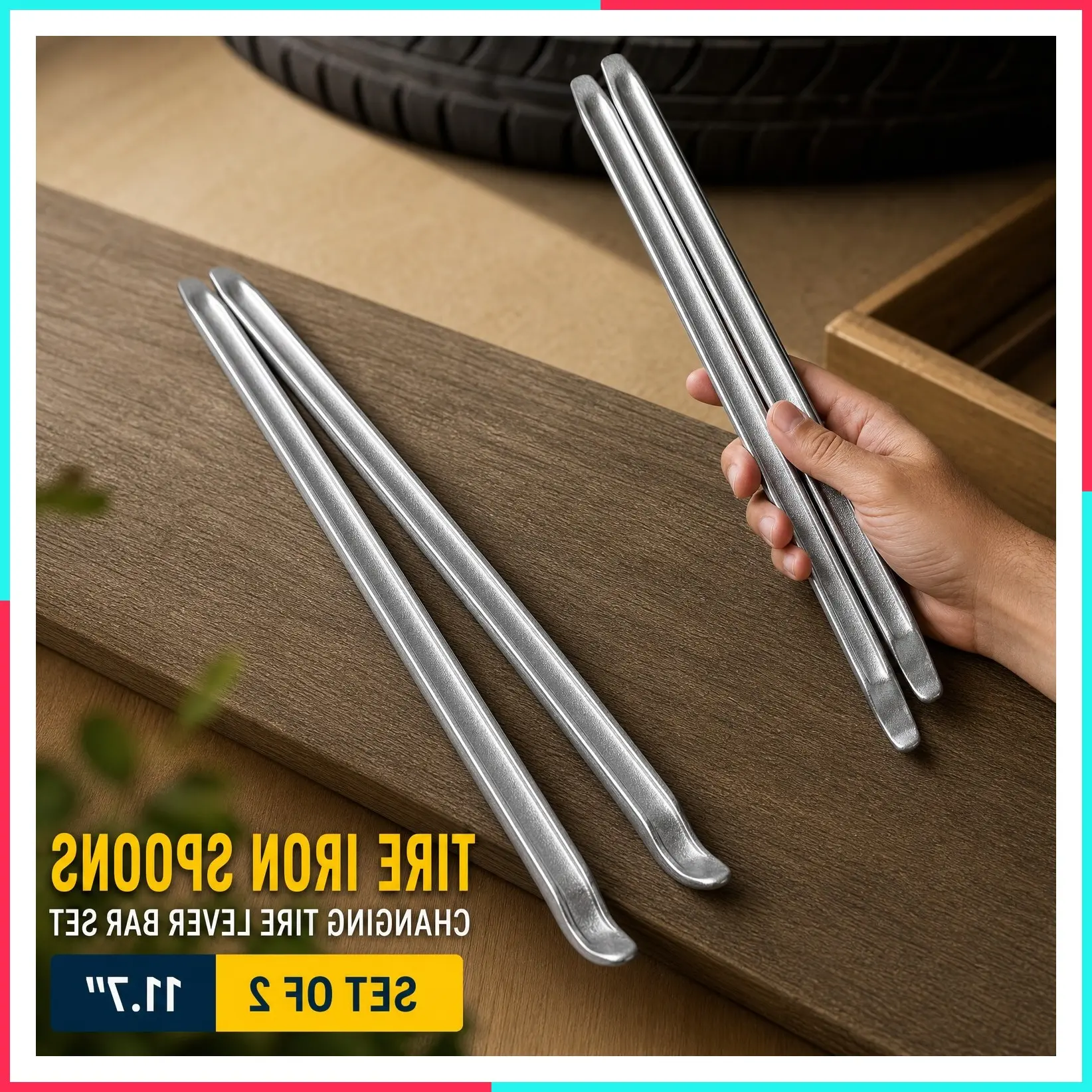 2pc Heavy Duty Steel Tire Spoon Levers - Motorcycle Dirt Bike Tire Changing Tools Set, 11.7 Inch Tire Iron Removal Tool for Scooter Bicycle Mower