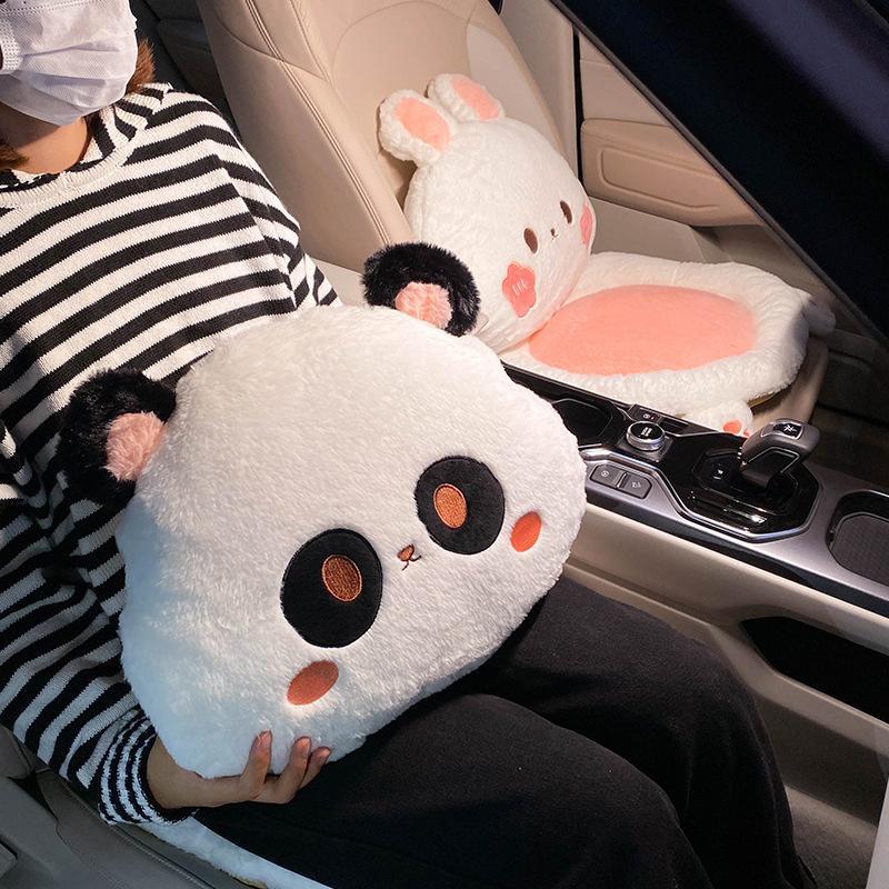 Plush Cartoon Panda/Rabbit Car Waist Neck Pillow Seat Cushion Sofa Office Rest Chair Pad Girl Women Lovers Car Interior Cute