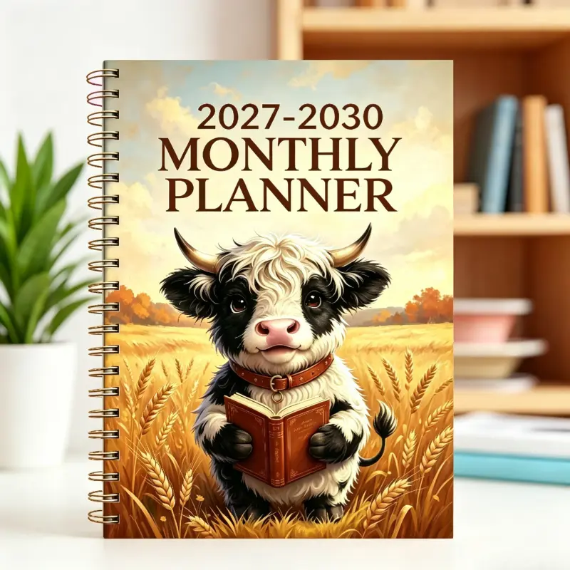 2027-2030 Monthly Planner/Calendar - January 2027 to December 2030, four-year monthly planner, Highland cow cover design, yearly calendar plan, monthly tabs, 48-month calendar, A5 size, a perfect gift for friends, family, and teachers