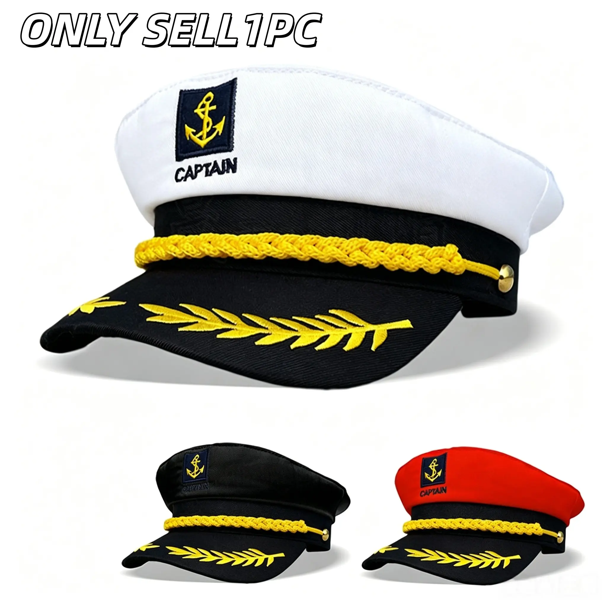 1PC Embroidered Anchor Captain Hat, Navy Sailor Yacht Cap, Nautical Style Cosplay Costume Hat, Suitable for Halloween Parties, Boat Trips and Stage Performances