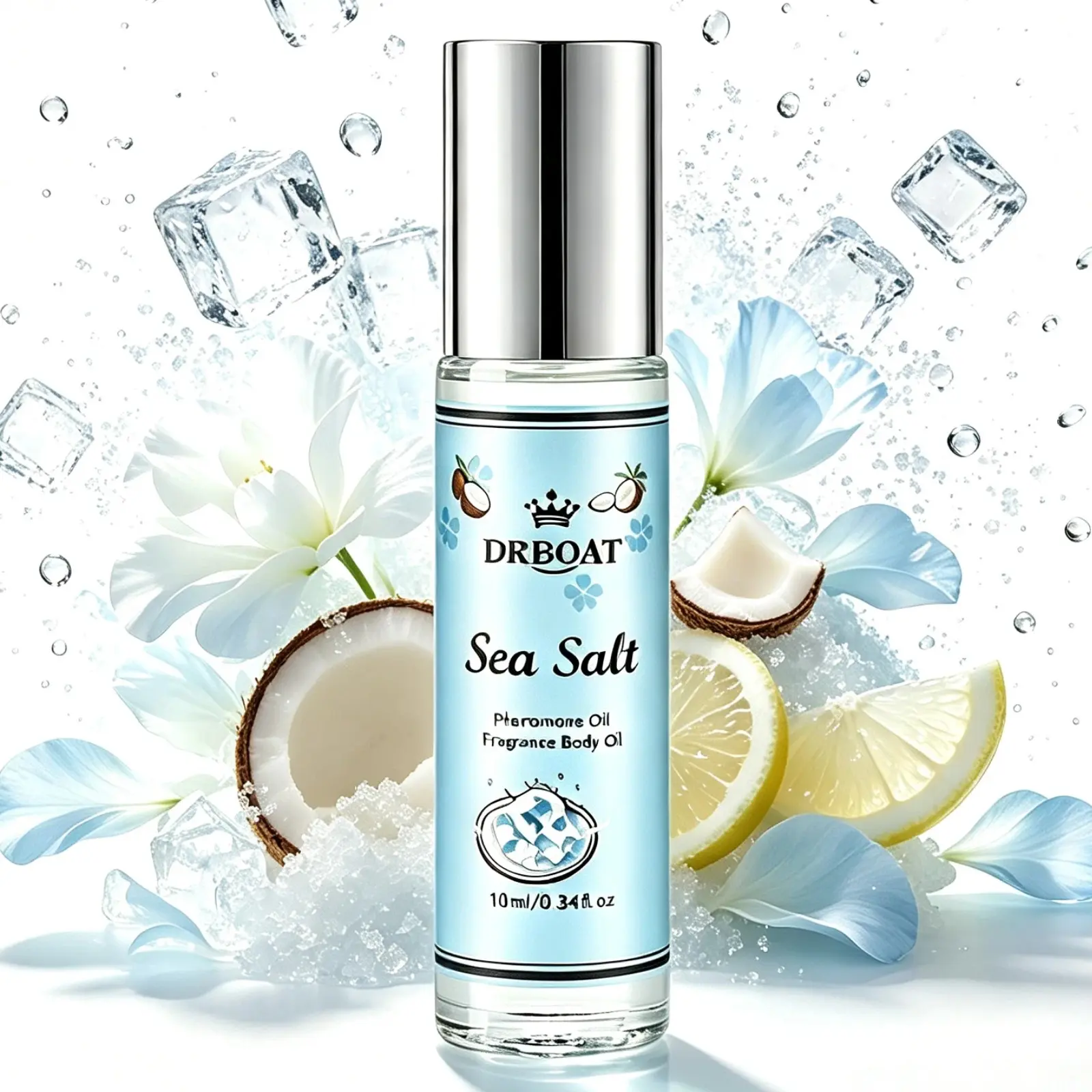 Sea Salt Pheromone Oil - 10ML Roll-On Aquatic marine Perfume Oil, Faux Natural Body Scent Eau De Toilette for Women, Refreshing Fragrance Oil Summer Vacation, Dating Use, Portable Travel Size