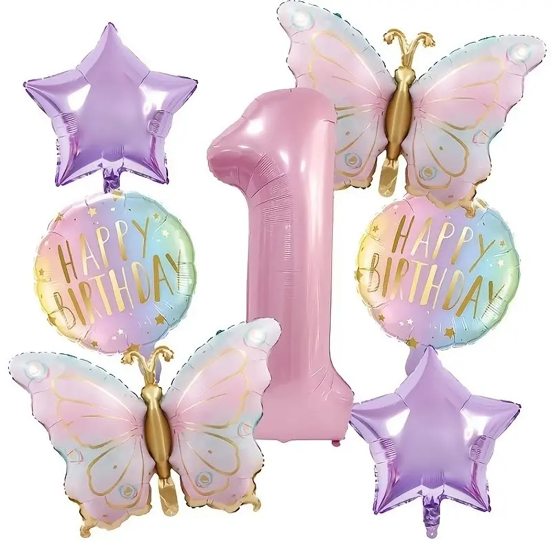 7pcs Butterfly and Number Balloons Set, Ideal for Birthday Parties, Baby Showers, Holiday Gatherings, Home Decor