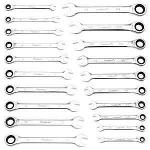 GARVEE 20-Piece Ratcheting Combination Wrench Set: Durable Chrome Vanadium Steel with 72 Teeth Design, Includes SAE and Metric Sizes, Perfect for Precision Torque and Comes with Convenient Storage Bag.
