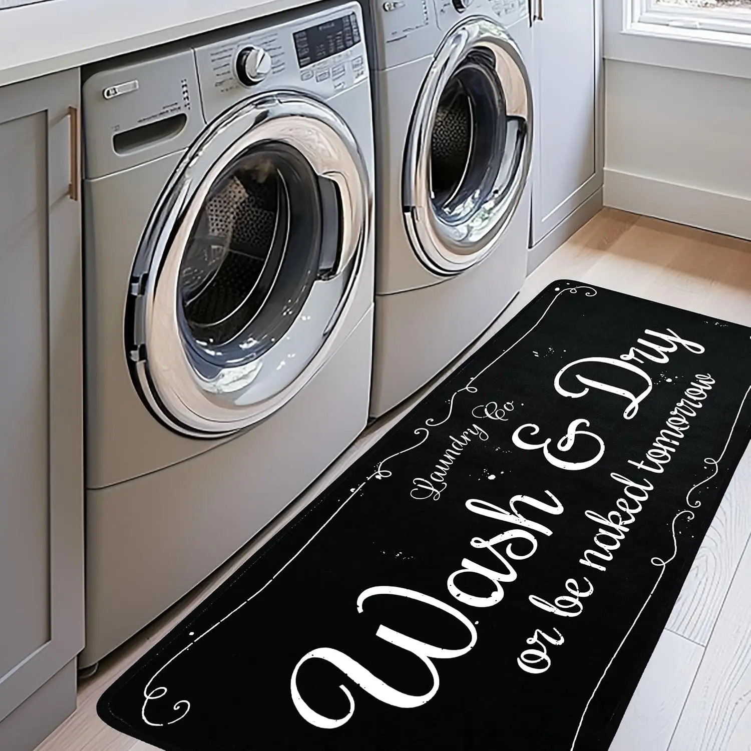 Non Slip TPR-Backed Laundry Room Rug Runner 20"x49" for Kitchen, Bathroom, and Hallway - BlackGift