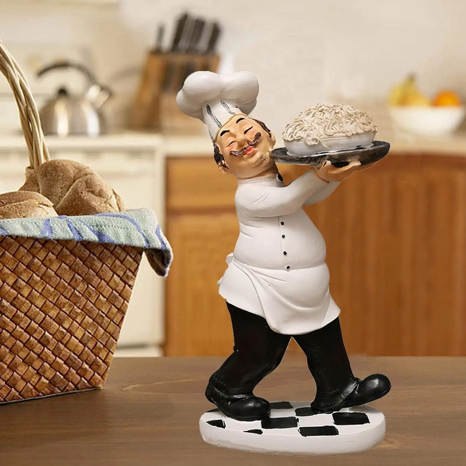 Hand-Painted Chef Resin Statue, Kitchen Decor Blackboard, Chef Sculpture for Countertop, Cabinet Decoration, Home Kitchen, Restaurant Decor, Resin Ornament