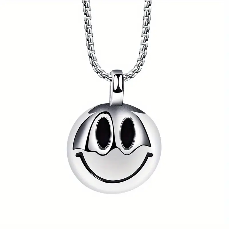 Smiling Face Titanium Stainless Steel Men's Necklace, Stainless Steel Pendant, Non-fading Accessory, Hip-hop Niche Personality Jewelry, Urban Style, Fashion Statement, Modern Jewelry, Unique Necklace, Durable Jewelry, Nonfading Pendant