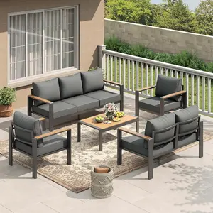 7-Piece Aluminum Patio Sofa Set – Modern Outdoor Conversation Sectional with Wide Armrests, 5" Thick Washable Cushions, Coffee Table – Ideal for Backyard, Porch, Pool, or Deck