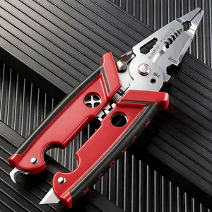 22 in 1 Wire Stripper Pliers Red Multifunction Electrician Tool Crimping Cutting Bending Crimper Iron Construction for Home Repair Industrial Automotive DIY Use