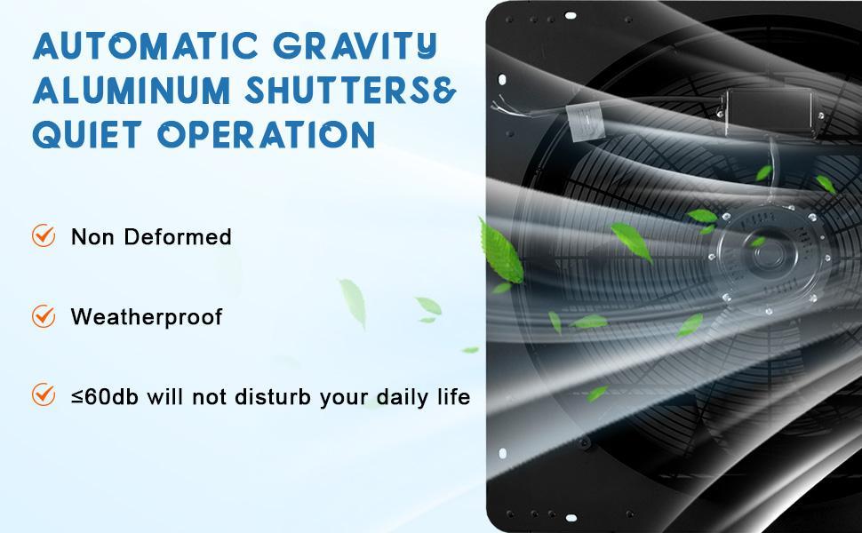 24" Wall-Mounted Shutter Exhaust Fan, 3500 CFM High-Speed Ventilation, 1500 RPM Low-Noise, Aluminum Blades & Automatic Shutter for Attic, Garage, Greenhouse, Workshop & Louvered Vent Applications 24" Wall-Mounted Shutter Exhaust Fan, 3500 CFM High-Speed Ventilation, 1500 RPM Low-Noise, Aluminum Blades & Automatic Shutter for Attic, Garage, Greenhouse, Workshop & Louvered Vent Applications