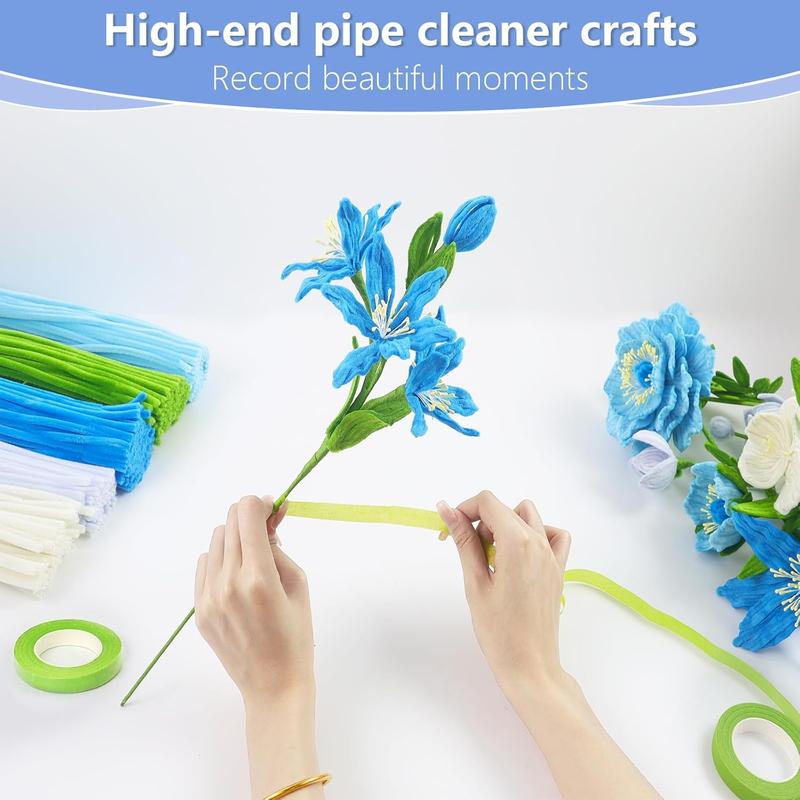 400 count Pipe Cleaners Crafts Set,5 Colors Chenille Stems Creative Craft Pipe Cleaners  for DIY Craft Bouquets,Holiday DecorationsBlue