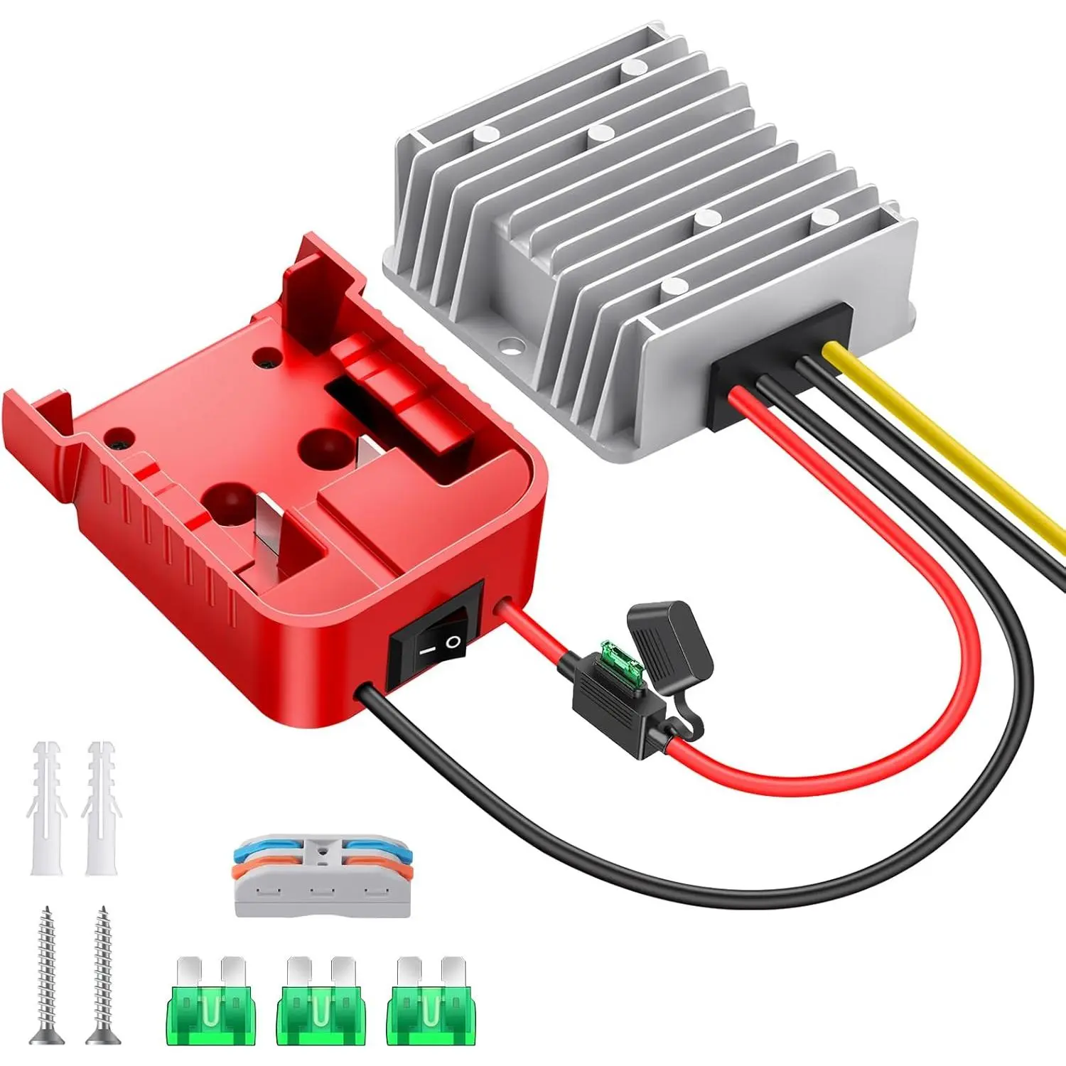 18V to 12V Step Down Converter for M18 Battery, DC Voltage Reducer 12V 20A 240W Buck Converter Wheel Battery Adapter with Over Discharge Protection, Switch and Fuse