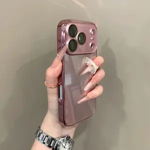 High-end ice-effect glass electroplated case suitable for iPhone 17 Pro Max, iP16 Pro, 15/14/13/12, full-cover anti-drop protective case