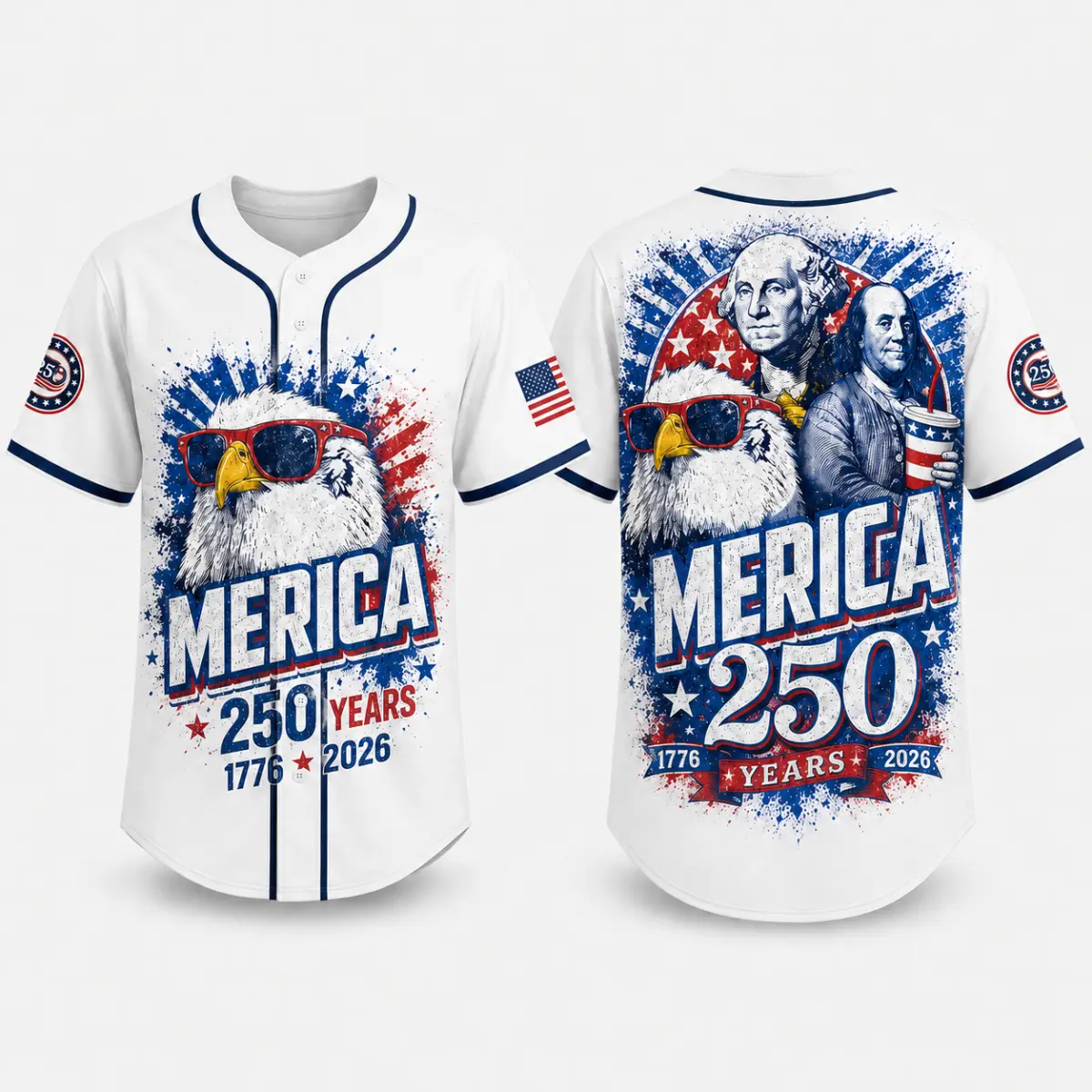 American Eagle Patriotic Baseball Jersey, 4th Of July Classic Casual Top, America 250 Anniversary Full-Print Outfit, National Pride Apparel for Sports Fans