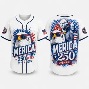 American Eagle Patriotic Baseball Jersey, 4th Of July Classic Casual Top, America 250 Anniversary Full-Print Outfit, National Pride Apparel for Sports Fans