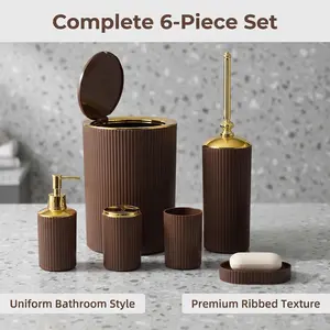 High Aesthetic Stripe Bathroom Six-Piece Set, Bath Vanity Storage Kit, Countertop Organizer, Elegant Design for Modern Homes, Bathroom Accessory Set