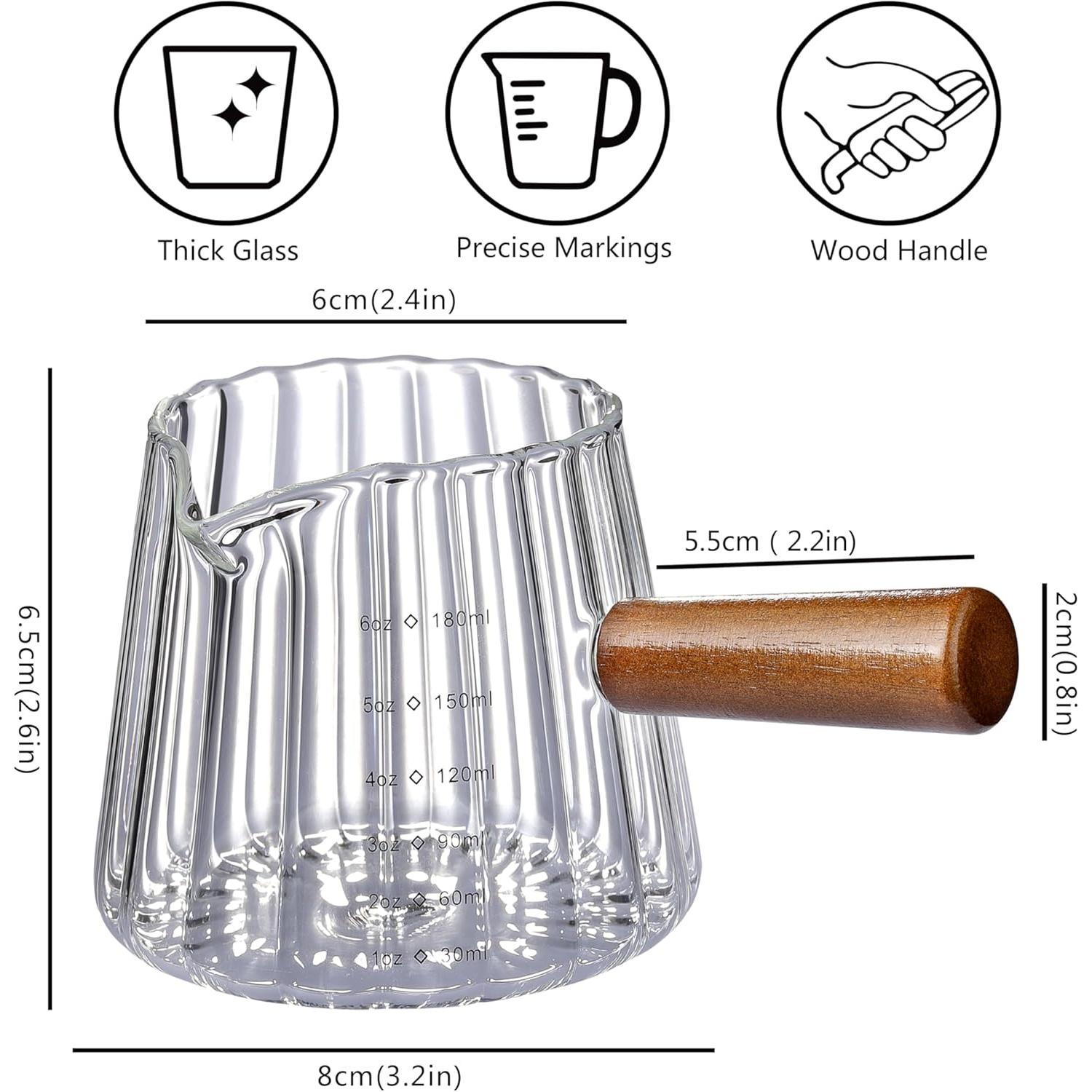 6OZ Espresso Cups Glass,  Espresso Shot Cup With V-Shaped Mouth, Glass Measuring Cup, Markings in both oz & ml