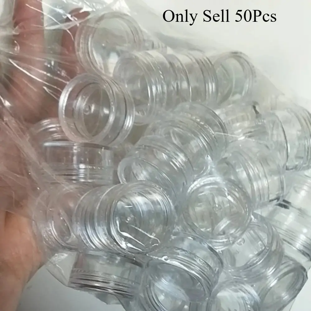 Mini Cosmetic 50pcs 5g Clear Jars, Transparent Sample Containers for Cream Balm, Nail Art Lip Care Skincare, Small Portable Tins, Plastic Jar