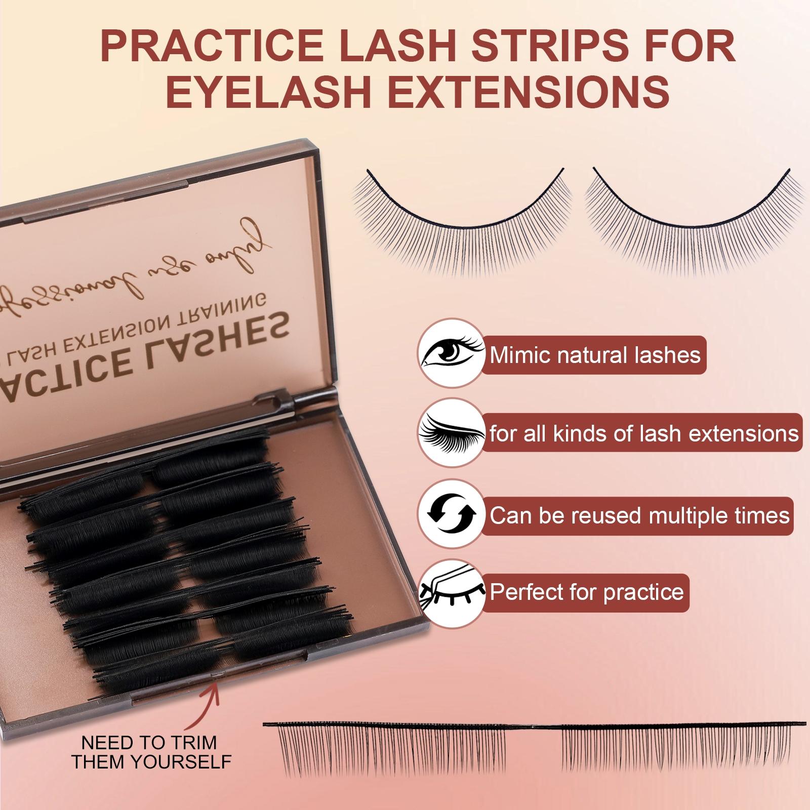 Practice Lashes Kit for Eyelash Extensions, Training Strips & Lashes for Lash Mannequin Head, Beginner Friendly Lash Extension Supplies, Lash Clusters Kit, Eyelash Tools