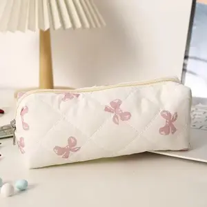 1 exquisite small fresh style stationery pencil case, creative floral bow small cherry pattern printing pencil case and study office desktop storage pencil case, as a gift for friends.