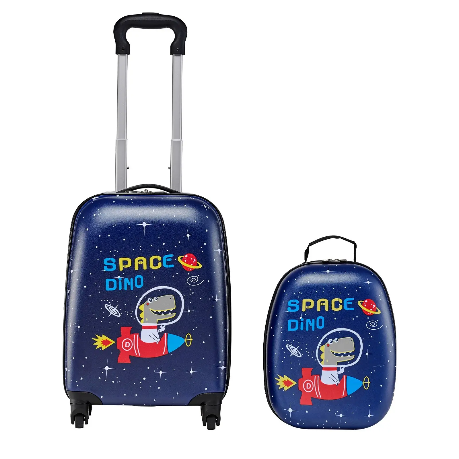 VEVOR Kids 2-Piece Carry-On Size Luggage Set - 18in Hardside Rolling Spinner Wheels Suitcase, Hard-Shell Backpack, Dinosaur Design, Airline Approved Holiday Birthday Gift for Boys Girls