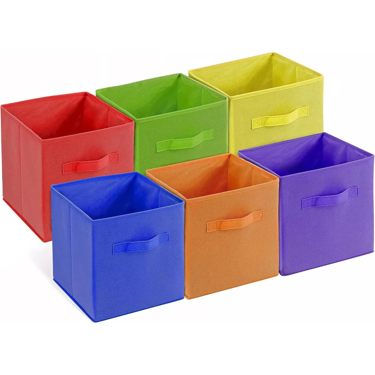 6 Packs 11 Inch Rainbow Color Storage Cube Bins, Colorful Storage Baskets For Nursery, Kids Room, Fabric Baskets For Toys, Clothes, Boho Cube Bins for Classroom Organization & Storage