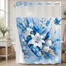 Blue Lily Rose Bird No Hook Floral Shower Curtain with Snap-In Liner, Double Layer Waterproof, Sheer Mesh Top, Removable White Liner, Machine Washable, Farmhouse Garden Decor, Hotel, Dorm & Home Bathroom Accessory, 72 x 74 Inches