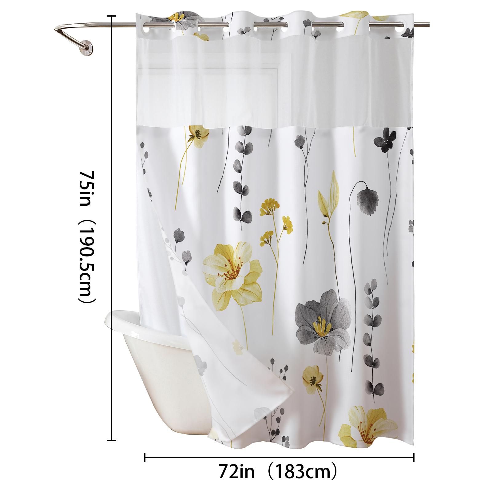 Ink and wash flower double-layer shower curtain, no hooks, fresh country style home decoration, bathroom accessories, 72x75in