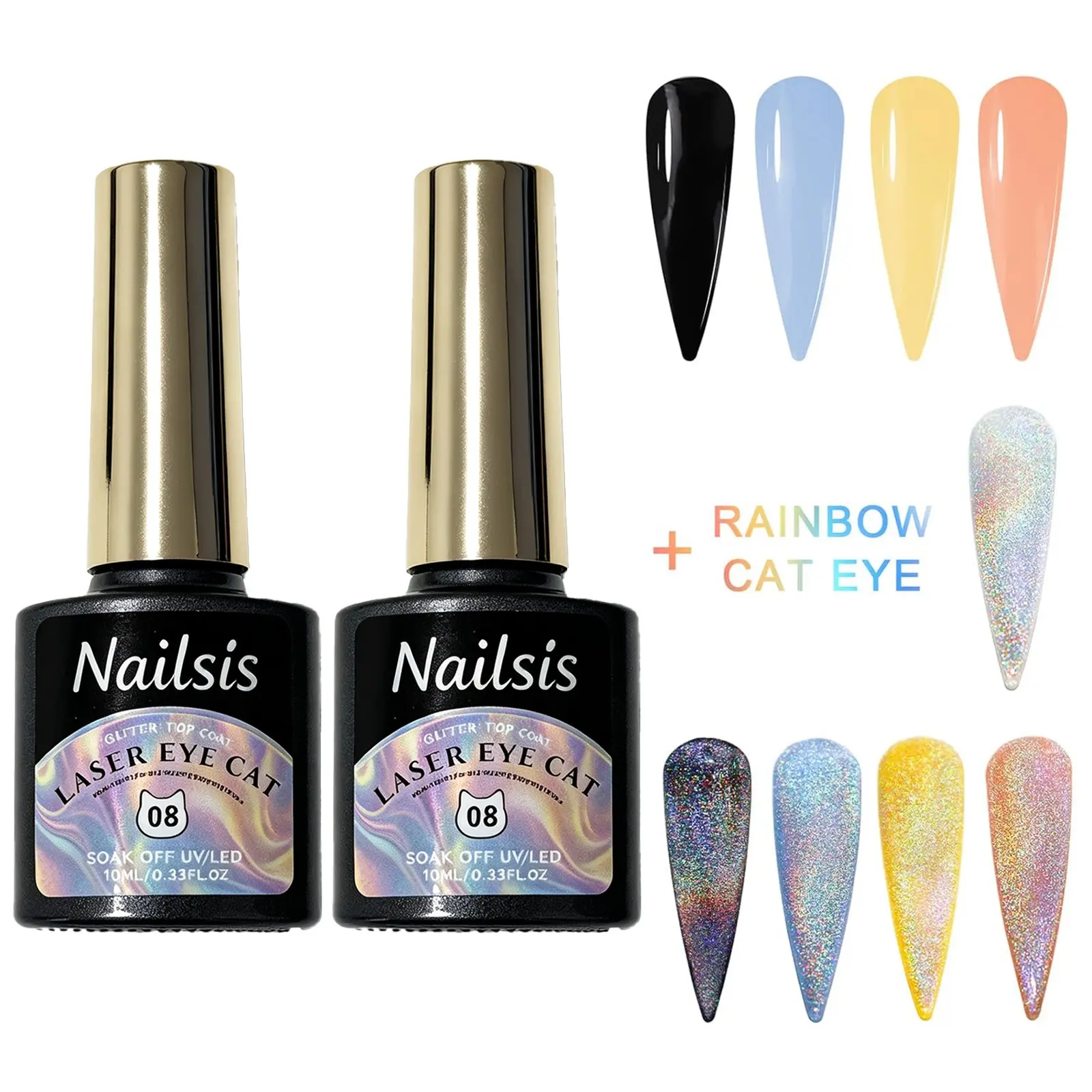 10ml Laser Rainbow Cat Eye Gel Top Coat Reflective 9D Glitter Effect | 2-in-One Magnetic Cat Eye Topper Gel Polish with Magnet Holographic Glossy Finish Soak Off U V Cure Manicure Nail Art Design